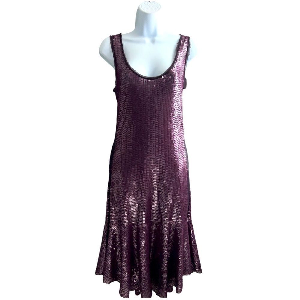 Designer JORANDO  Deep Purple Sequined Midi Dress Size M.
